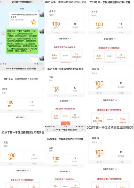 组织老师及家长进行问卷星形式的结核病知识答题